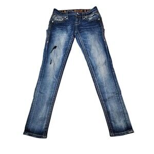 Rock Revival Celinda Jeans Womens 24 Blue Ankle Skinny Distressed